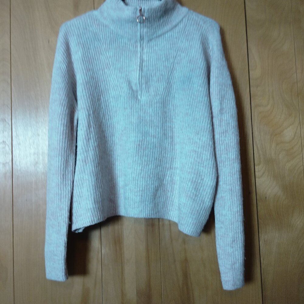 Vero Moda Long Sleeve Pullover Sweater 1/4 Zip Knit Beige/Pink Size Medium Women